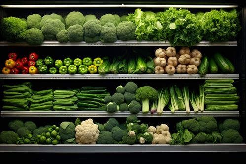 农产品新鲜蔬菜货架摄影 展现自然与品质的视觉艺术
